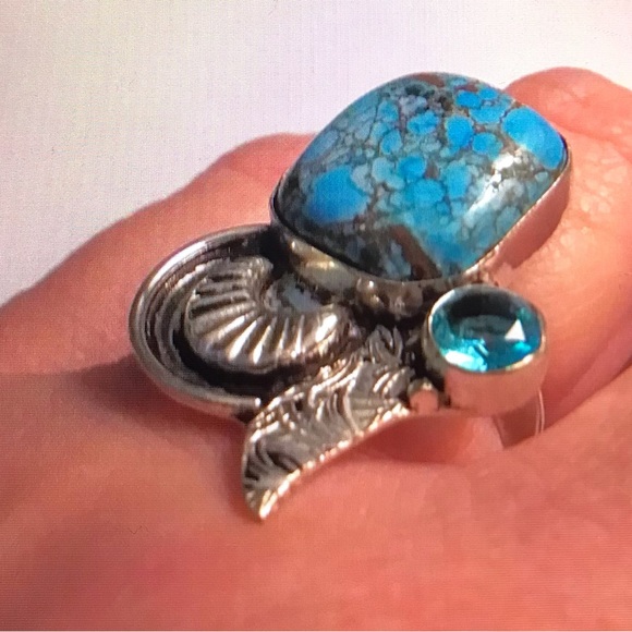 Turquoise Blue Topaz 925 Sterling Silver Ring - Picture 4 of 4